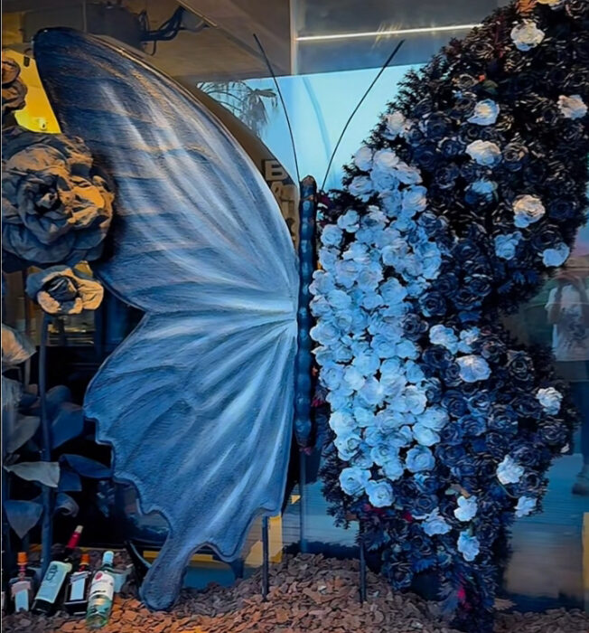 Mystical Dark Blue and White Butterfly Backdrop for Themed Evening Party Décor