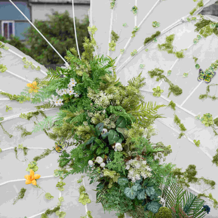 Natural Elegance Butterfly Backdrop with White Transparent Wings and Greenery