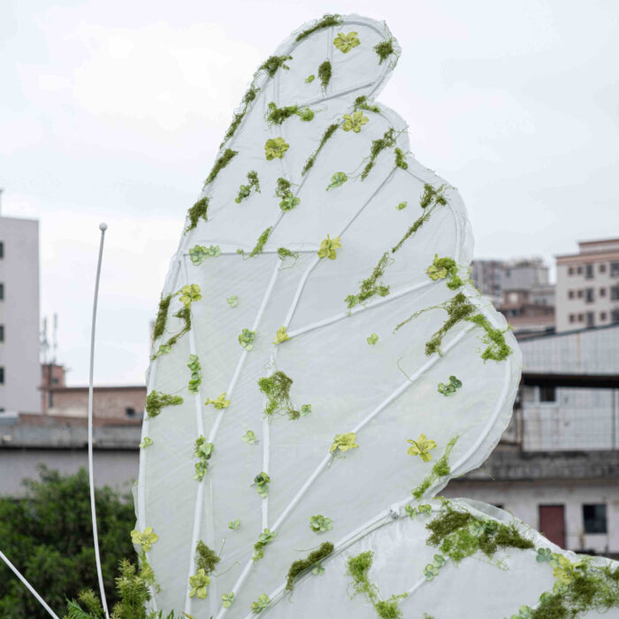 Natural Elegance Butterfly Backdrop with White Transparent Wings and Greenery