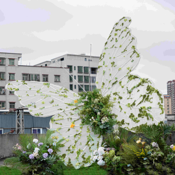 Natural Elegance Butterfly Backdrop with White Transparent Wings and Greenery