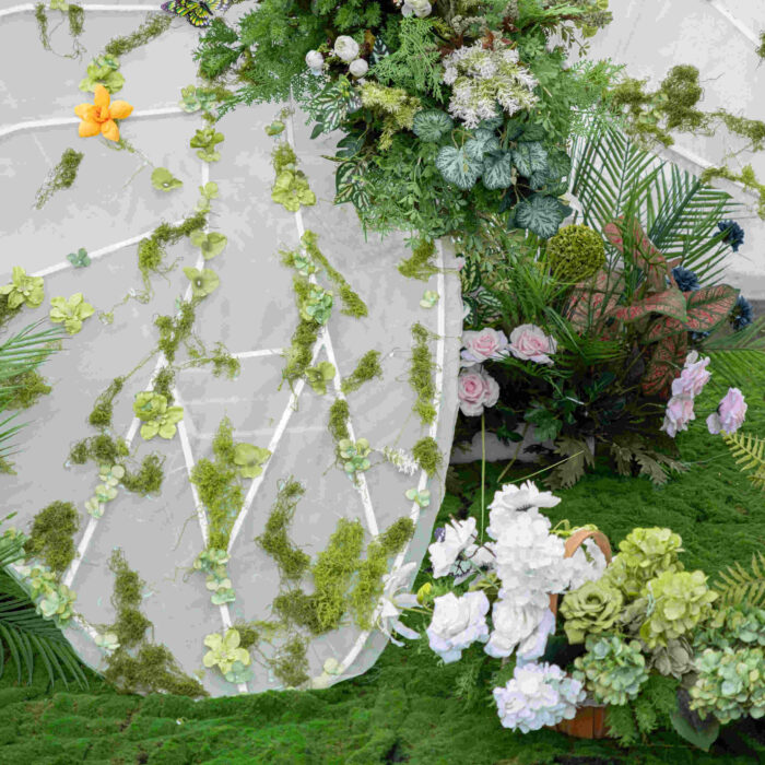 Natural Elegance Butterfly Backdrop with White Transparent Wings and Greenery