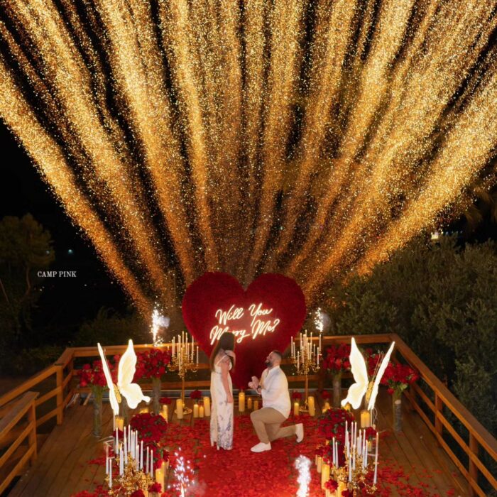 Opulent Red Rose Heart-Shaped Floral Wall for a Dreamlike Proposal