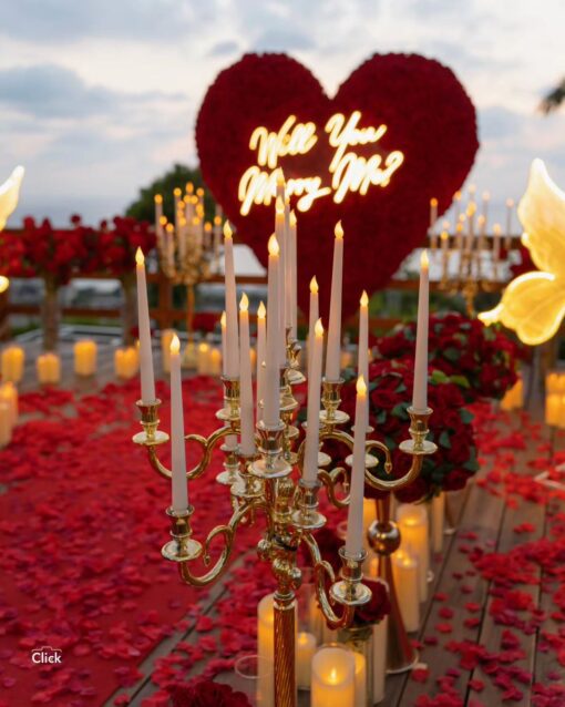 Opulent Red Rose Heart-Shaped Floral Wall for a Dreamlike Proposal