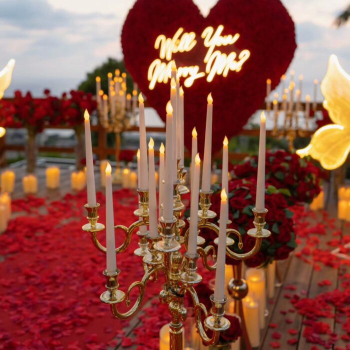 Opulent Red Rose Heart-Shaped Floral Wall for a Dreamlike Proposal