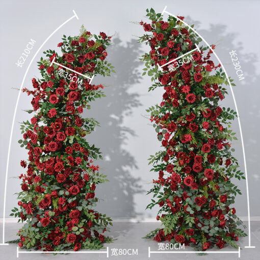 Passionate Burgundy Rose Wedding Arch with Eucalyptus Garland, Reception Backdrop Decor