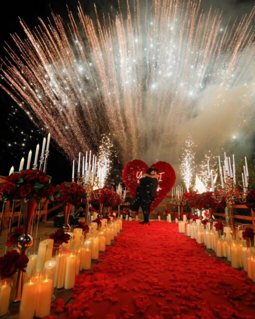 Passionate Red Rose Heart Floral Wall for an Unforgettable Proposal Moment