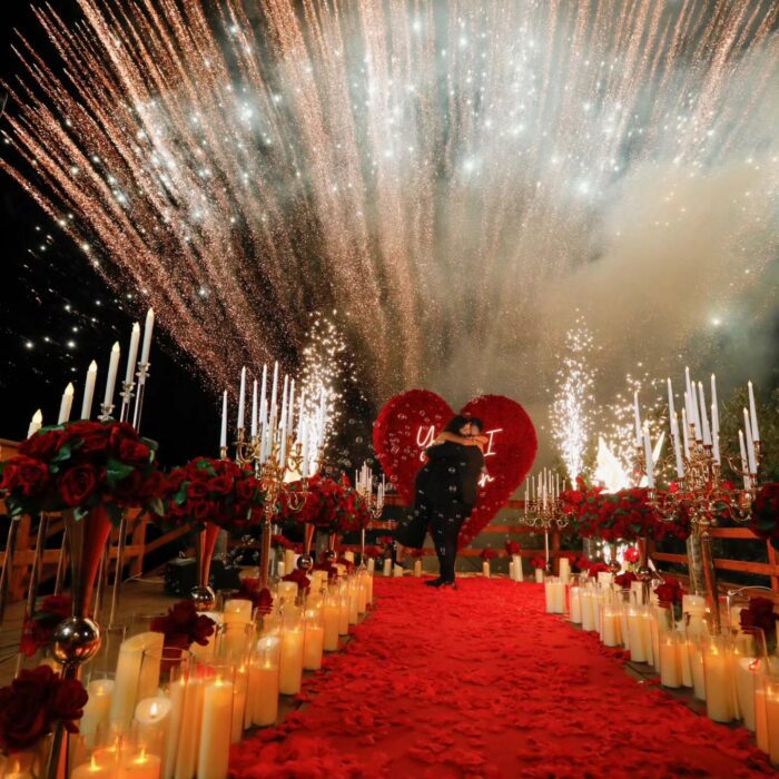 Passionate Red Rose Heart Floral Wall for an Unforgettable Proposal Moment