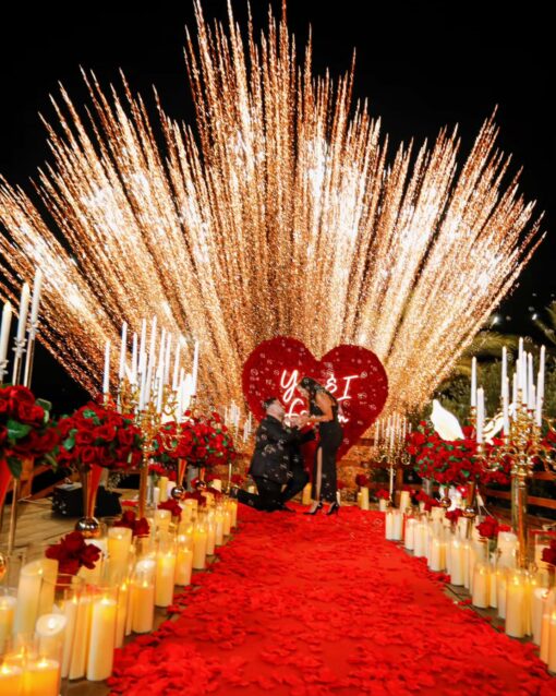 Passionate Red Rose Heart Floral Wall for an Unforgettable Proposal Moment