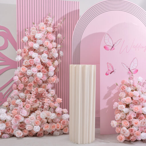 Pink & White Rose Floral Wedding Arch – Artificial Silk Flowers for Event Decoration and Party Backdrop