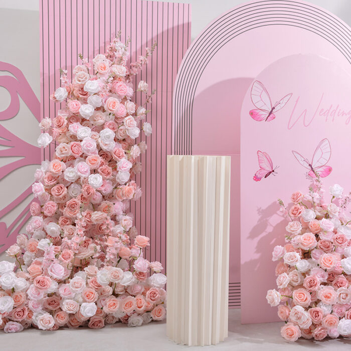 Pink & White Rose Floral Wedding Arch – Artificial Silk Flowers for Event Decoration and Party Backdrop