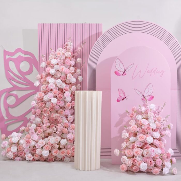 Pink & White Rose Floral Wedding Arch – Artificial Silk Flowers for Event Decoration and Party Backdrop