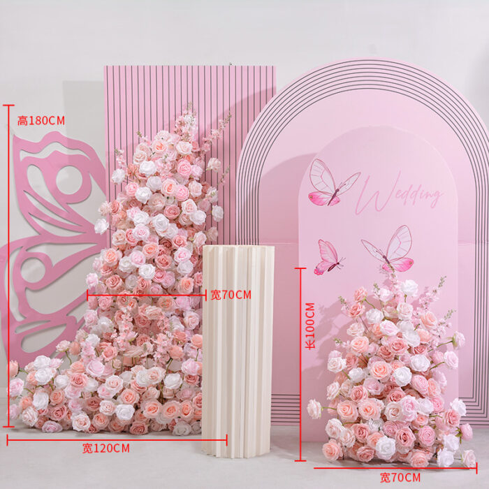 Pink & White Rose Floral Wedding Arch – Artificial Silk Flowers for Event Decoration and Party Backdrop