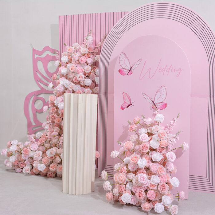 Pink & White Rose Floral Wedding Arch – Artificial Silk Flowers for Event Decoration and Party Backdrop
