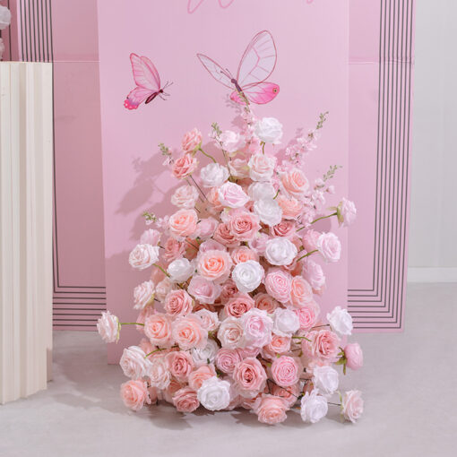 Pink & White Rose Floral Wedding Arch – Artificial Silk Flowers for Event Decoration and Party Backdrop