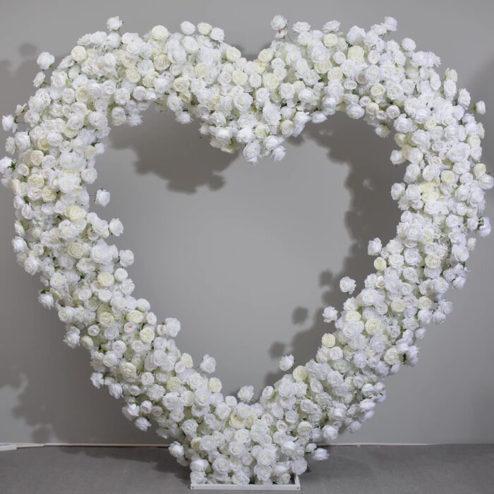 Pure White Rose Heart-Shaped Arch for Wedding Ceremony and Elegant Event Backdrop