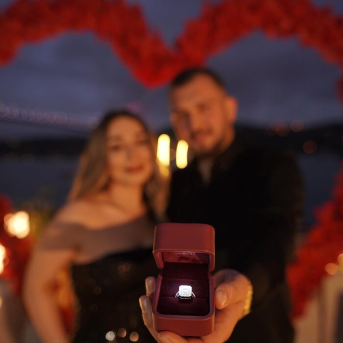 Red Rose Backdrop and Heart Arch for a Heartfelt Proposal Moment