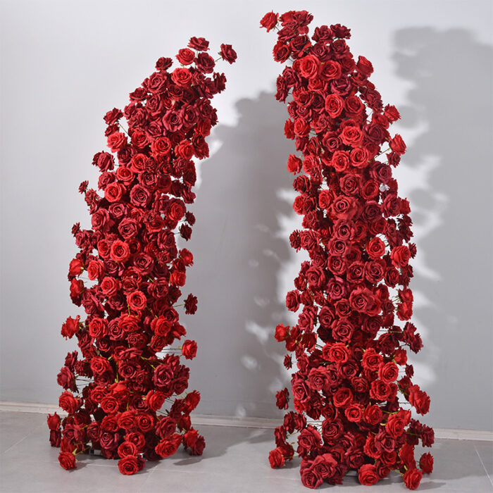 Red Rose Wedding Floral Arch, Elegant Flower Row Arrangement for Events and Parties