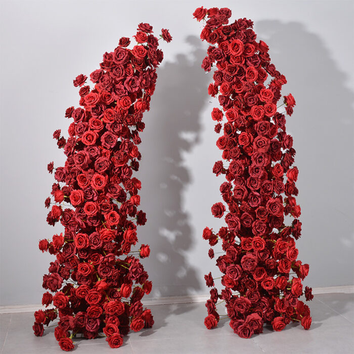 Red Rose Wedding Floral Arch, Elegant Flower Row Arrangement for Events and Parties