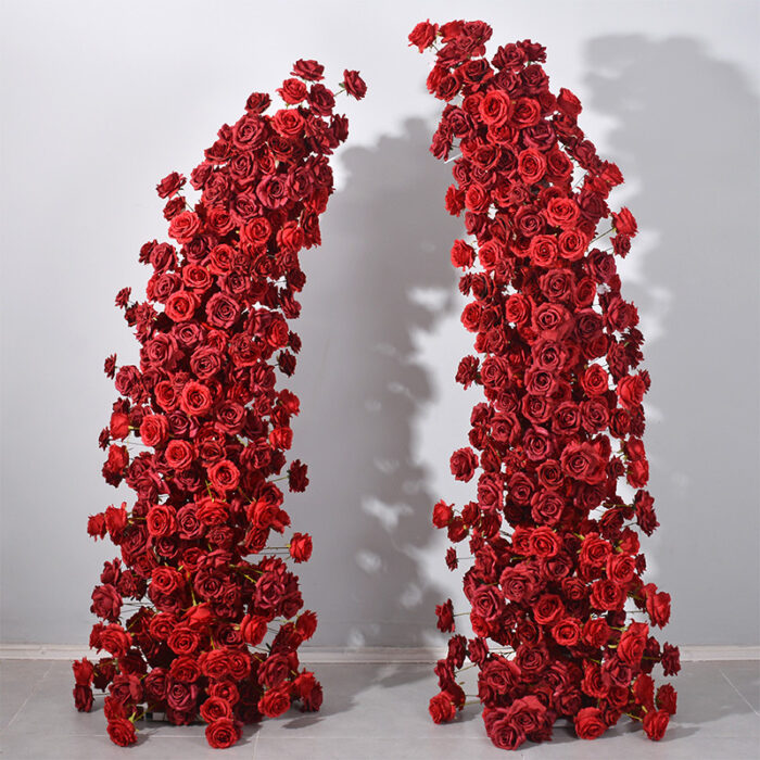 Red Rose Wedding Floral Arch, Elegant Flower Row Arrangement for Events and Parties