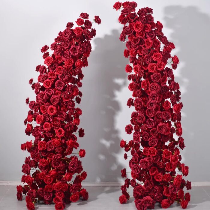 Red Rose Wedding Floral Arch, Elegant Flower Row Arrangement for Events and Parties