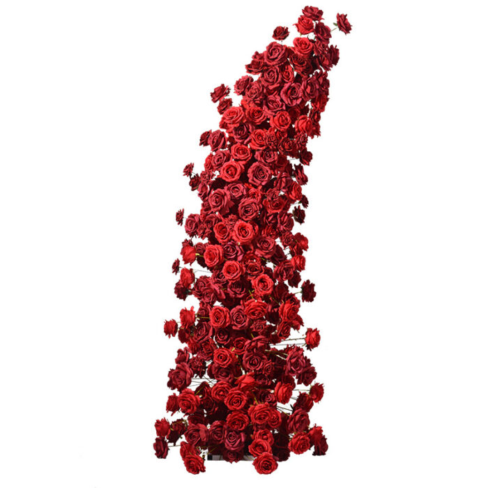 Red Rose Wedding Floral Arch, Elegant Flower Row Arrangement for Events and Parties
