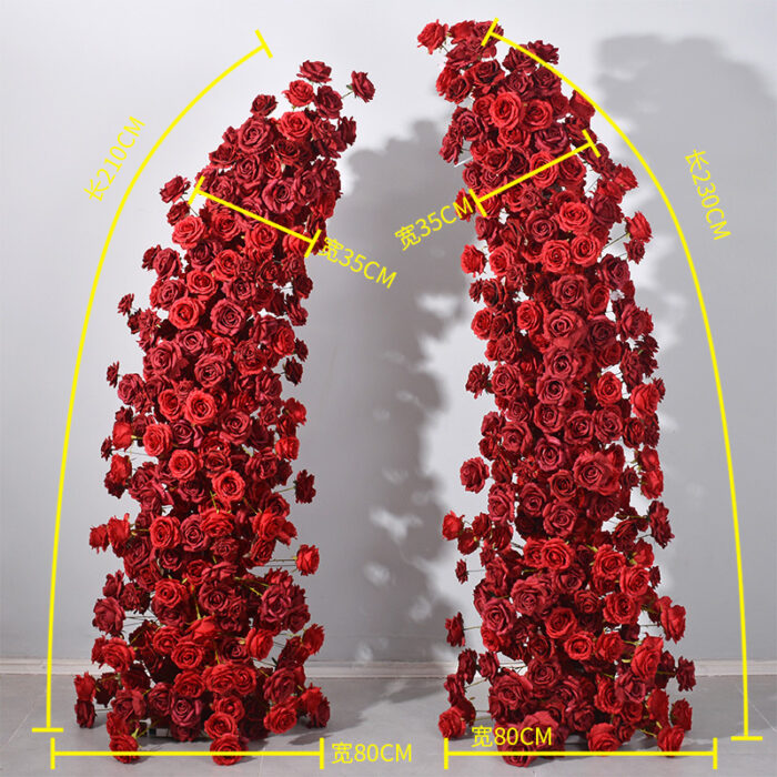 Red Rose Wedding Floral Arch, Elegant Flower Row Arrangement for Events and Parties