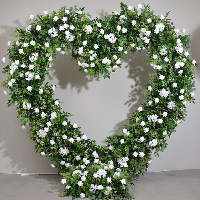 Romantic Heart-Shaped Arch with White Star Roses and Lush Greenery for a Dreamy Wedding Backdrop