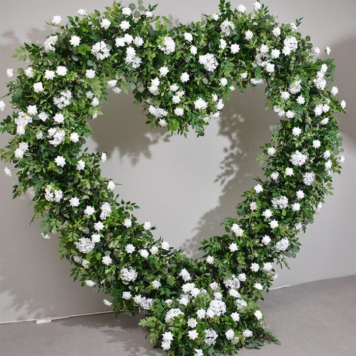 Romantic Heart-Shaped Arch with White Star Roses and Lush Greenery for a Dreamy Wedding Backdrop