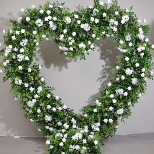 Romantic Heart-Shaped Arch with White Star Roses and Lush Greenery for a Dreamy Wedding Backdrop