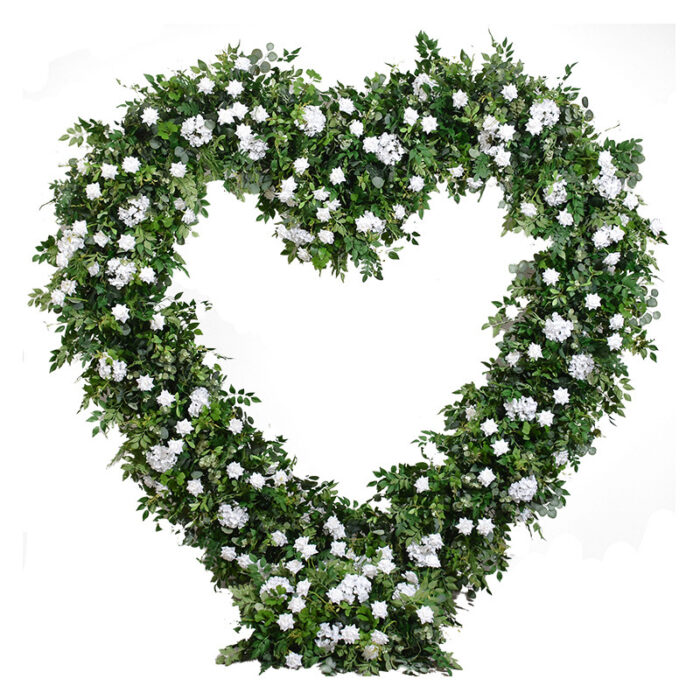 Romantic Heart-Shaped Arch with White Star Roses and Lush Greenery for a Dreamy Wedding Backdrop