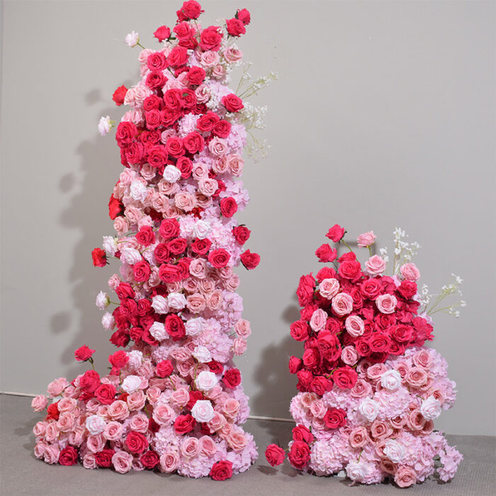 Romantic Peach and White Rose Wedding Arch with Hot Pink Accents for Elegant Events