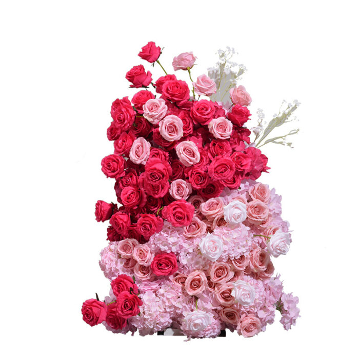 Romantic Peach and White Rose Wedding Arch with Hot Pink Accents for Elegant Events