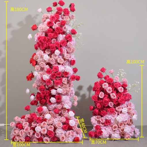 Romantic Peach and White Rose Wedding Arch with Hot Pink Accents for Elegant Events