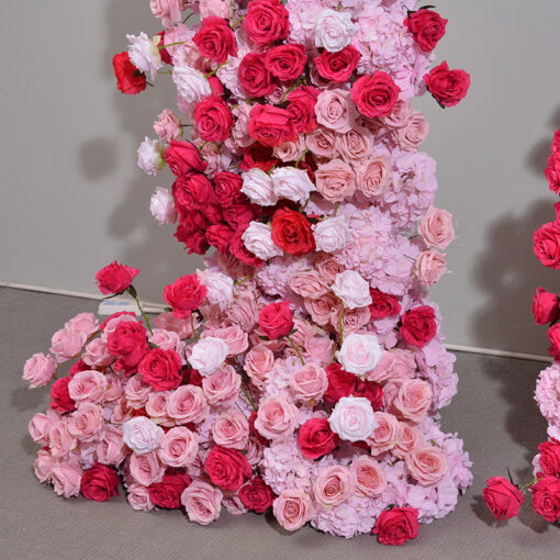 Romantic Peach and White Rose Wedding Arch with Hot Pink Accents for Elegant Events