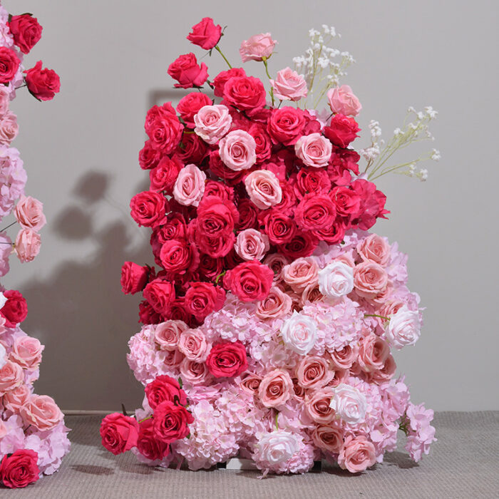 Romantic Peach and White Rose Wedding Arch with Hot Pink Accents for Elegant Events