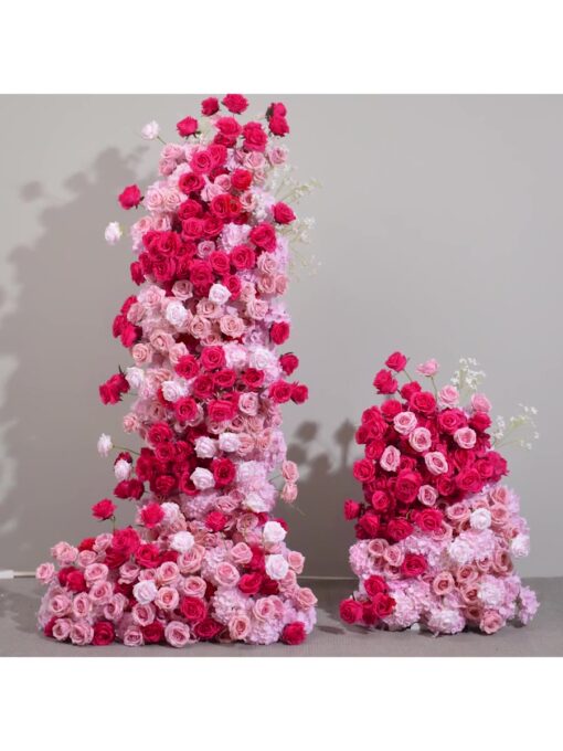 Romantic Peach and White Rose Wedding Arch with Hot Pink Accents for Elegant Events