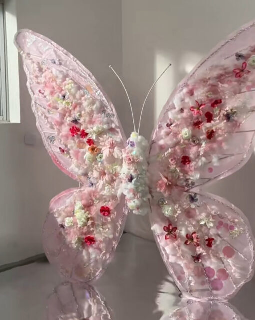 Romantic Pink Butterfly Backdrop with Delicate Pastel Design for Wedding Decorations
