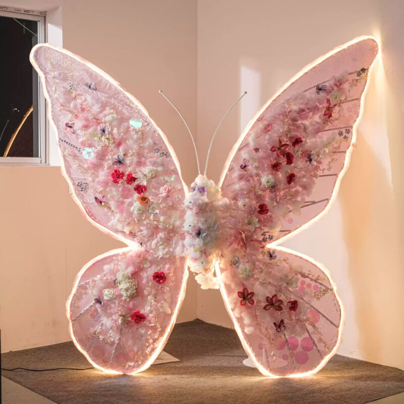 Romantic Pink Butterfly Backdrop with Delicate Pastel Design for Wedding Decorations