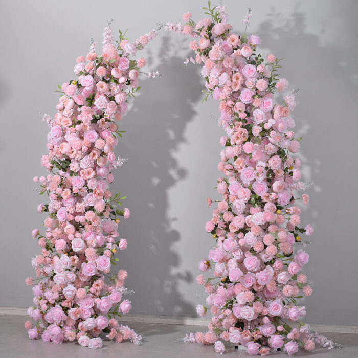 Romantic Pink Rose Wedding Arch Backdrop with Floral Design for Reception
