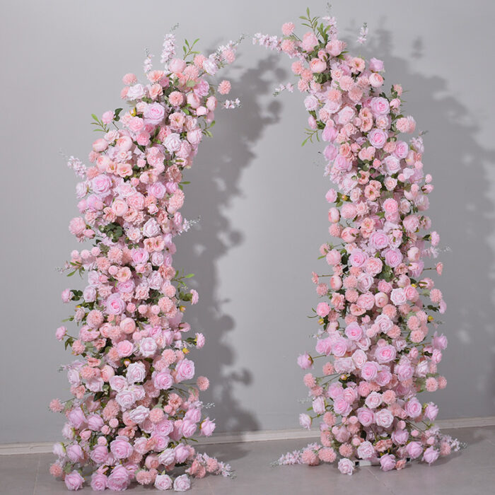 Romantic Pink Rose Wedding Arch Backdrop with Floral Design for Reception