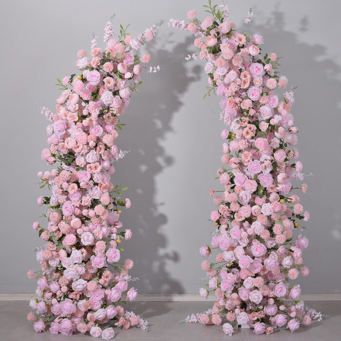 Romantic Pink Rose Wedding Arch Backdrop with Floral Design for Reception