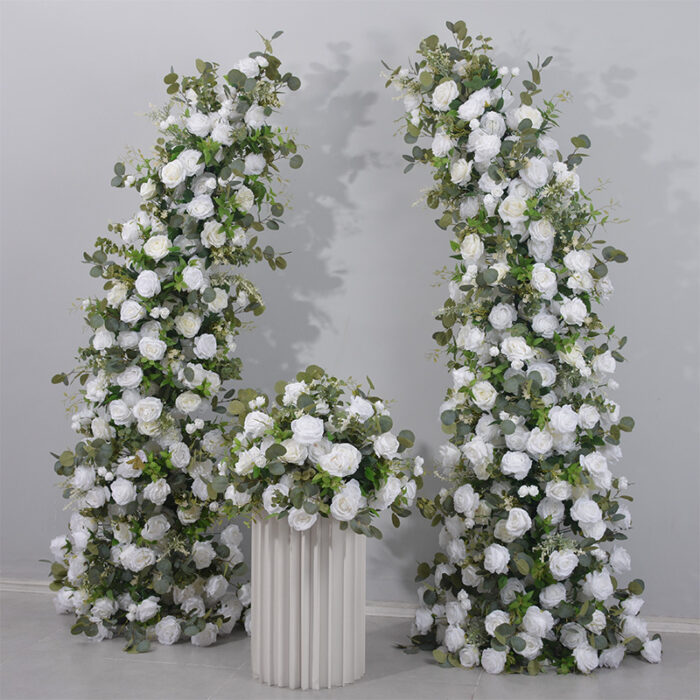 Romantic White Rose and Eucalyptus Wedding Arch, Elegant Floral Arrangement for Ceremony