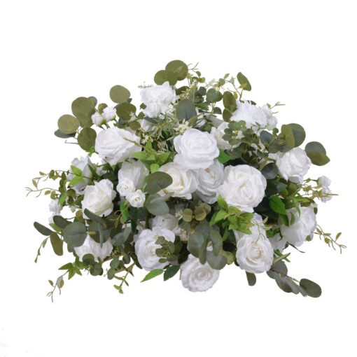 Romantic White Rose and Eucalyptus Wedding Arch, Elegant Floral Arrangement for Ceremony
