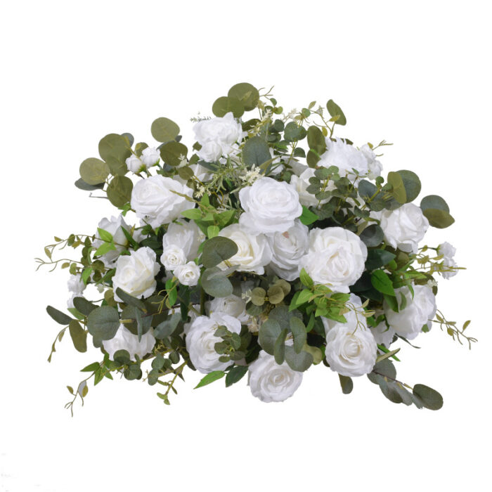 Romantic White Rose and Eucalyptus Wedding Arch, Elegant Floral Arrangement for Ceremony