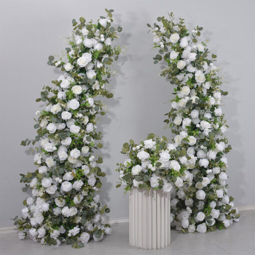 Romantic White Rose and Eucalyptus Wedding Arch, Elegant Floral Arrangement for Ceremony