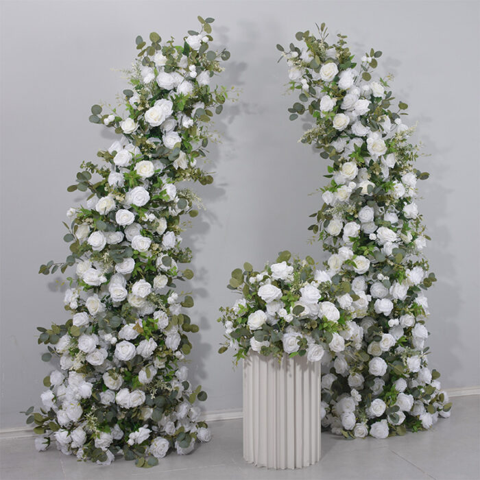 Romantic White Rose and Eucalyptus Wedding Arch, Elegant Floral Arrangement for Ceremony