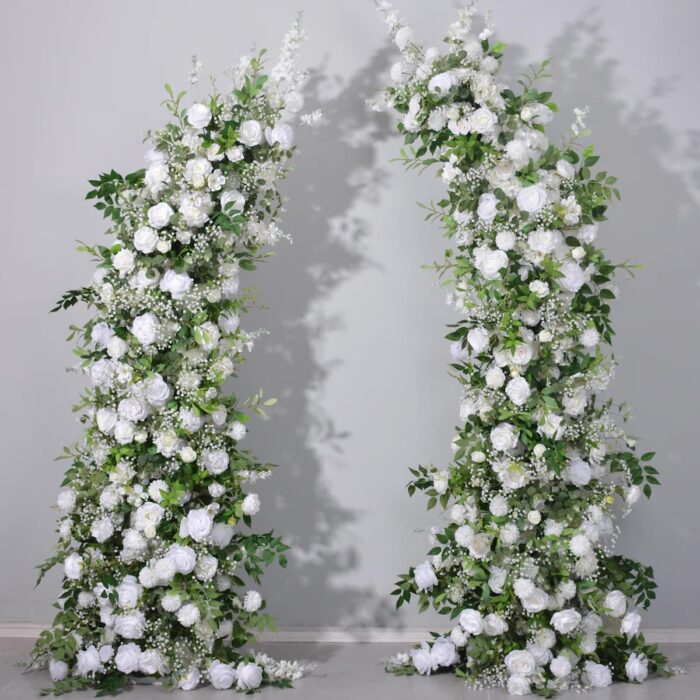 Romantic White Rose and Eucalyptus Wedding Arch, Elegant Floral Arrangement for Ceremony