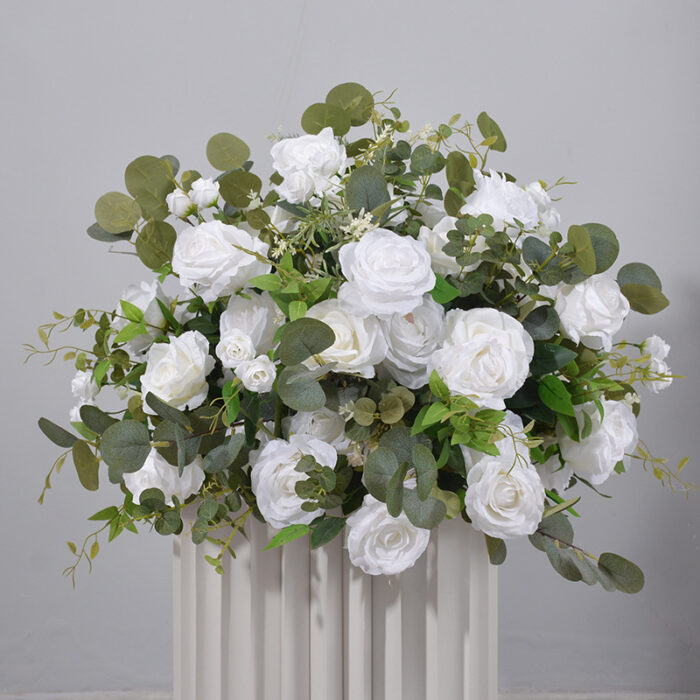 Romantic White Rose and Eucalyptus Wedding Arch, Elegant Floral Arrangement for Ceremony