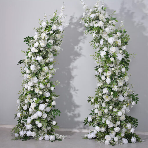 Romantic White Rose and Eucalyptus Wedding Arch, Elegant Floral Arrangement for Ceremony