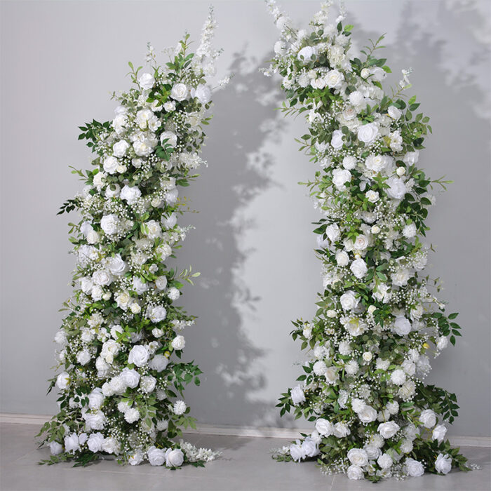 Romantic White Rose and Eucalyptus Wedding Arch, Elegant Floral Arrangement for Ceremony